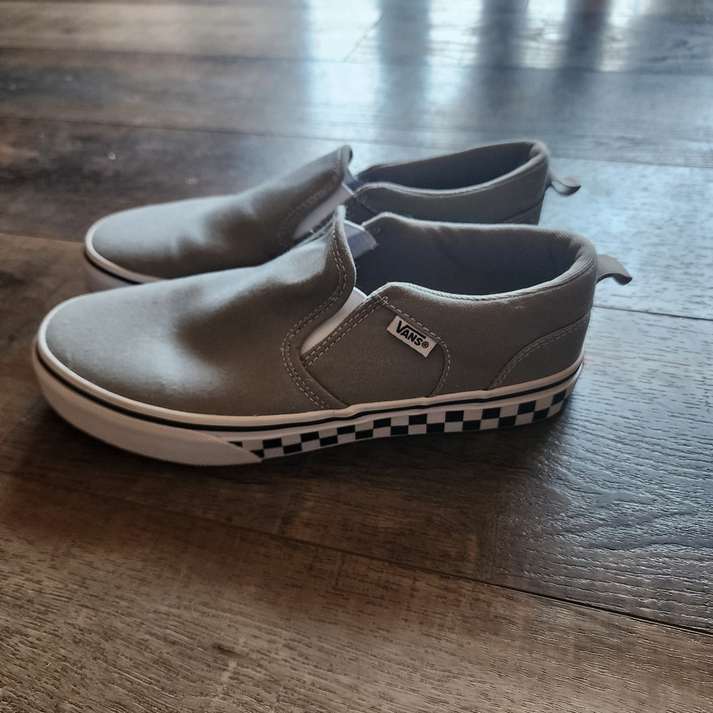 Vans grey slip on with checkerboard sole 6 Youth